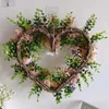 Decorative Flowers Rattan Material Garland Valentine's Day Heart Wreath With Simulation Rose Flower For Wedding Decor Wall Happy