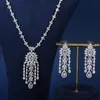 Blue Fashion Luxury Tassel Statement smycken Set för kvinnor bröllopsfest lång tröja kedja halsband och örhänge 240402