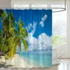 Duschvorhänge Seaside Landschaft Outdoor Vorhang Strand Hawaii Kokosnussbaum Island Natur Polyester Stoff Hängende Badezimmerdekoration