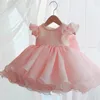 Mädchenkleider Kleinkind Bogen Babykleid für 1. Geburtstag Pailletten Prinzessin Party Hochzeit geborene Taufe weiße Prom Kinder Kleidung