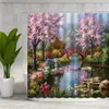 Tende per doccia astratta tende a fiore di ciliegio fiore rosa Foresy foresta pattern con ganci decorazioni da bagno in tessuto impermeabile