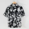 Casual shirts voor heren Summer Heren Korte Mouw Seaside strand Pure linnen ademend tops Hawaii Shirt Men Chic Fashion bedrukte jeugd