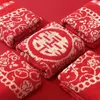 Handduk 5st Square Red Wedding Traditionell kinesisk dubbel lycka asiatisk tema present Giveaway för gäst 35x35cm