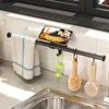 キッチンストレージ自己粘着パンチフリーマルチプラースハンギングロッドステンレス鋼ラグラック調整可能なホーム携帯電話ブラケット
