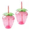 Copas descartáveis palhas 2 PCs Strawberry Sippy Copo Claro copos de plástico de bebida de bebida de água canecas infantis com tampa e tampa