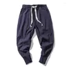 Pantalon masculin lin coton harem hommes massifs élastiques streetwear joggers 2024 pantalon décontracté.