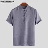 Casual shirts voor heren Incerun Tops 2024 Chinese stijl katoenlinnen v-hals knop ontwerp streetwear mannelijke korte mouwen blouse s-5xl