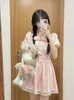 Partykleider Sommer Schnürung Kawaii süßes Kleid Frauen Bogenknoten koreanische Mode Mini weibliche Puffhülle Prinzessin Französisch Vintage 2024