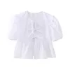 Chemises léopard à la mode pour femmes pour femmes 2024 Spring Loose Puff Sleeve Blouse femelle Elegant Lace Up Chic Cropped Top Ruffled 15 Couleurs