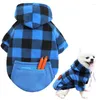 Vêtements pour chiens automne et hiver chaude poche éclair zippe bleu noir vérifié petit vêtements moyens gros vêtements en peluche en peluche