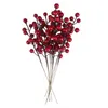 Decorative Flowers 10pcs Christmas Red Berry Pick Artificial Holy Stems Branches DIY Wreath Crafts Holiday Decor ( )