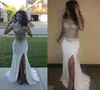 Gorgeous Shinning Beaded High Neck Prom Dresses 2k17 Cap Sleeve White Chiffon High Split Evening Gowns See Through Cocktail Party 7072092