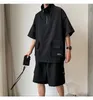 Cargo Pants Short Suit Male Summer Solid Color Loose Tshirts and Shorts 2 Piece Set Japanese Style Outdoor Casual Tracksuit Men240402