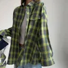 Femmes chemises à manches longues vintage Plaid surdimensionné d'automne hivernale mode lâche revers de poche