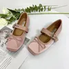 Casual Shoes IPPEUM Pink Satin Ballerina Women Square Toe Buckle Belt Mary Janes 2024 In Ballet Flats
