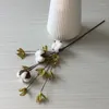Decorative Flowers 3 Head 20 Inch Artificial Cotton Boll Flower Stem Green Leaves Branches Natural Dried Farmhouse Decor