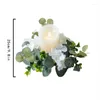 Decorative Flowers 25cm Artificial Flower Candle Holder Candlestick Eucalyptus Wreath Garland Centerpiece Decor Wedding Party Home Table