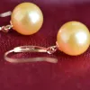 Boucles d'oreilles xf800 Real 18K Boucles d'oreilles en or Drop Natural South Sea Gold Pearl Round AU750 Fine Bijoux Brand Anniversaire Women's Gift E386