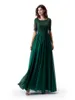Vestido de baile modesto verde -verde escuro com meia mangas de renda de chiffon, comprimento do piso da mulher, vestido de noite formal Wed Party3192821