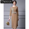 Lässige Kleider Ilyboojun Mode Frauen 2024 Spring Elegant Round Neck Drei viertel Ärmeln unregelmäßige Vintage Ballkleid Kleid