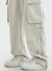Herrenhose Houzhou Cargo für Männer Hip Hop Weiße Hosen Männliche Vintage Japanische Streetwear Lose Casual Safari Style Tasche Reißverschluss