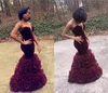 2019 Burgundy Mermaid Prom Dresses Long Velvet Sweetheart African Arabic Pageant Party Wear Cheap Ruffles Open Back Evening Celebr1628745