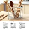 Kitchen Storage Rectangular Stainless Steel Chopsticks Cage Metal Internal Compartment Cutlery Holder Hanging No Drilling Tableware Tube