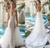 2019 vestidos de noiva de renda Berta com trem destacável jóias de jóias sem nas costas Mermaid Vestido de mão -de -obra de miçangas com tamanho plus size weddin9632769