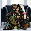 Blankets Mushroom Blanket Colorful Butterfly Moon Star Black Print Throw Decor Warm For Home Living Room Sofa Office