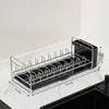 Kitchen Storage Stainless Steel Dish Drying Rack With Cutlery Holder Countertop Cabinet Plates Tableware Shelf Stand Organizer