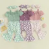 Set di abbigliamento per bambini piccoli abiti da bambino a maniche corta Pantaloni per fladi di pantaloni per flare set da 3 pezzi di cotone