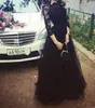 Black Lace imprezowe sukienki na bal maturalne aplikacje z długim rękawem arabskie sukienki z quinceanera.