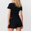 Hemkläder xingqing y2k pyjama Set Women Fairycore Round Neck Short Sleeve Crop Top och High midjeshorts Tvådelar loungekläder