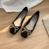 Casual Shoes Flat Women's Spring Autumn 2024 French Square Toe Bow All-match Black Pumps Mules Ladies Plus Size 43 44