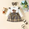 Set di abbigliamento bambine neonate neonate autunno 3 pezzi abiti maniche lunghe gannurship e gonna a quadri fascia