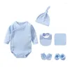 Clothing Sets Born Baby Set Kids Boy Clothes Long Sleeves Bodysuits Hat Bibs 6pcs/lots Outfits For Girls Toddler 0-6M