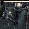 Kedja midja jeans kvinnor design jean byxor lyxbrev jacquard långa byxor flickor personlighet denim byxa