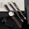 55 Hot Selling Business and Leisure Quartz Wristwatch 3-piece Set, Gift Box, Leather Bracelet, Men's Calendar Watch 76