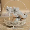 Dress Shoes Comemore Wedding Sequins Women 2024 Autumn Gold Rhinestone Bow Bridal Ladies Shoe Crystal Hoge Heels Pumps Elegant 42