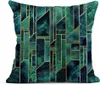 Tampa de linho de travesseiro verde cinza moderno geométrico e linha de ouro padrão casa travesseiro decorativo sofá -cama de travesseiro quadrado