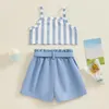 Kledingsets baby peuter babymeisjes 2 -delige set vierkante nek gestreepte cami tops elastische taille shorts met riem zomeroutfits