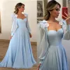 Dresses Sweetheart Long Sleeves ALine Sky Blue Prom Dress With Flowers Appliques Ladies Evening Party Gowns Custom Made