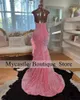 Party Dresses Sparkly Diamonds Pink Rhinestones Feathers Mermaid Prom 2024 Glitter Sequins Crystals Birthday Dress