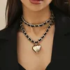 Pendant Necklaces European And American Style Flannel Chain With Small Fragrance Retro Heart Shaped Double Layered Necklace