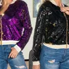 Women's Jackets Festive Celebration Party Concert Reversible Multicolor Ribbed Baseball Uniform Short Jacket For Women