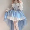 Robes décontractées style romantique français lolita robe élégante fille cosplasse princesse pochette bouffée bownot fleur fleur fantastique