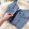 2024 Summer Femmes Jupe Two Piece Set Sexy Vneck Ctopped Denim Vest High Taist Jirts coréens Suissles sans manches 240402