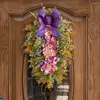 Decorative Flowers Door Hydrangea Wreath Artificial With Bowknot Ribbon Farmhouse Wall Hanging For Front