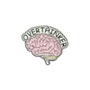 Overthinker esmalte o pino personalizado prêmio de caveira cerebral Braoches Braches Bol