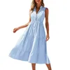 Casual klänningar Kvinnors sommar ärmlös randig v-ringning Waistcoat klänning fashionabla och enkla kläder